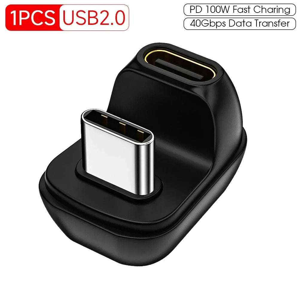 USB-C 180° Angle Adapter 40Gbps 100W Fast Charge Type-C USB-C Angle Adapter Richie's 1pc USB2.0 No plug