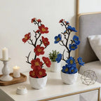 Red Artificial Plum Blossom Bonsai | Fake Flower Potted Plant Artificial Potted Plant Richie's