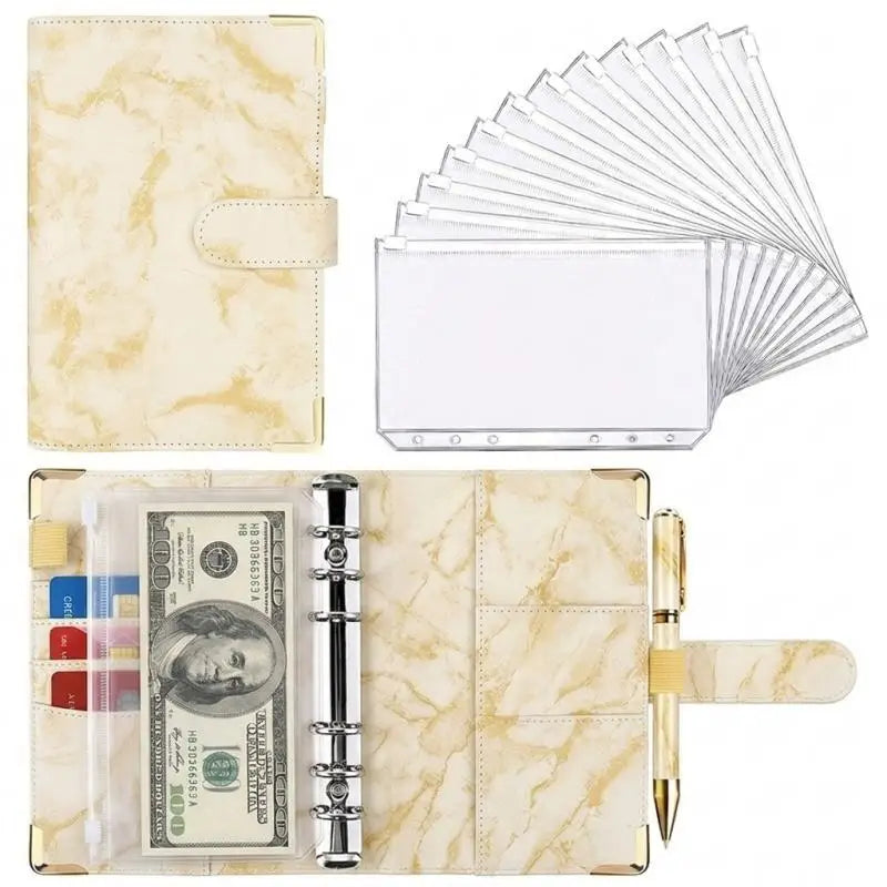 A6 PU Leather Budget Binder Marble Notebook Money Organizer Budget Binder Planner Richie's Yellow A6