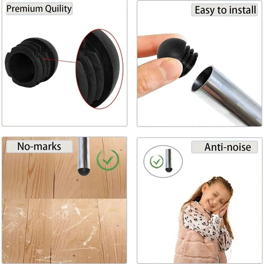 12 Pcs Round Furniture Tube Plugs Non-Slip Black Floor Leg Caps Furniture Leg Caps Richie's