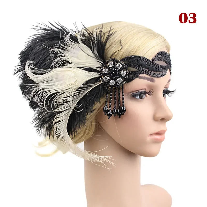 Women's Feather Flapper Headband – 1920s Vintage Rhinestone Feather Flapper Headband Richie's 12