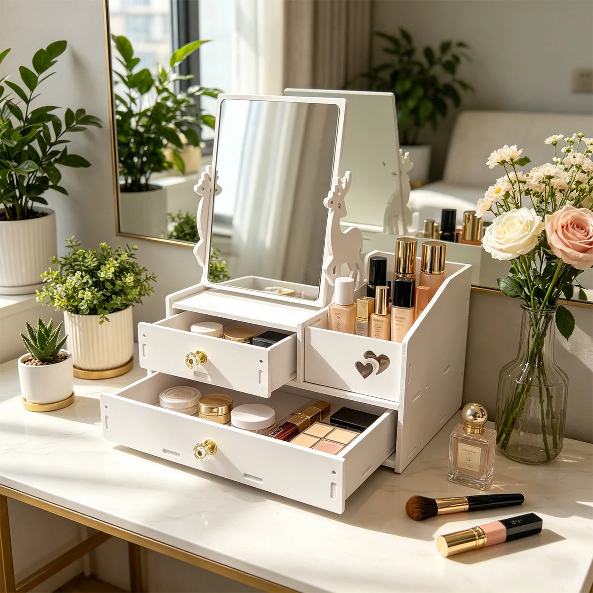 Desktop Makeup Organizer with Mirror & Drawers | Vanity Box Makeup Organizer Richie's Default Title