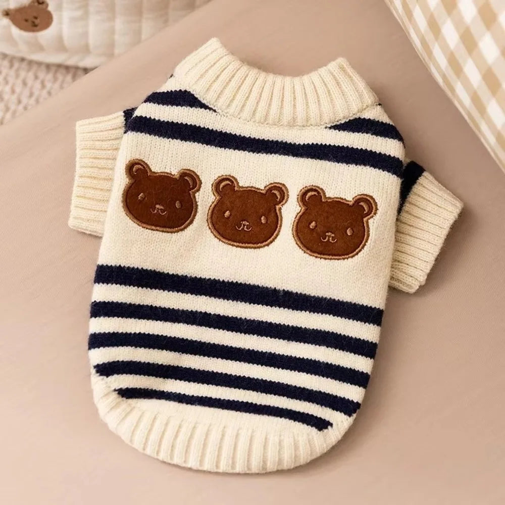 Striped Knitted Dog Sweater – Warm Cotton Pet Coat Dog Sweater Richie's Blue-L