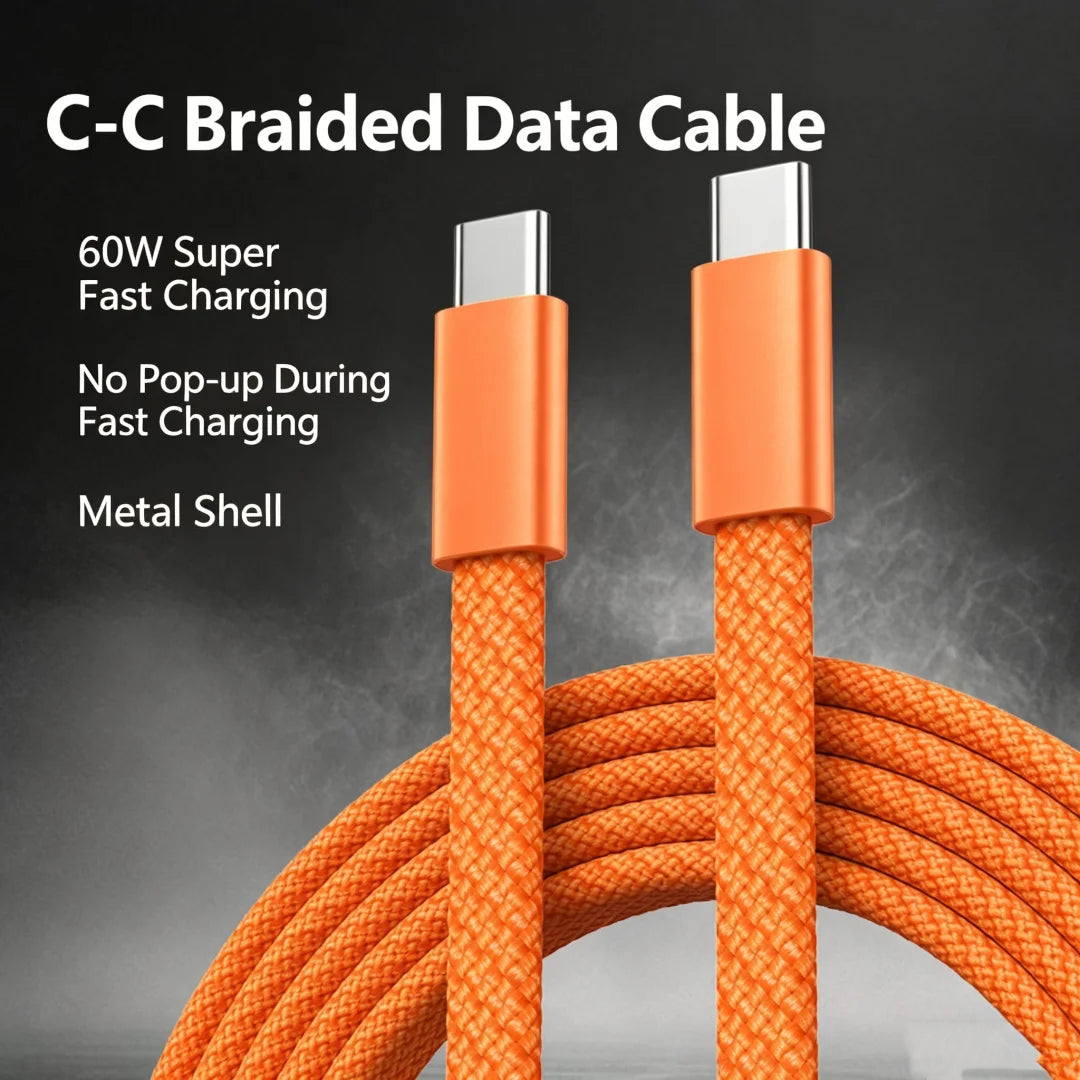 USB-C to USB-C Braided Cable 60W Fast Charging Data Sync USB-C Charging Cable Richie's