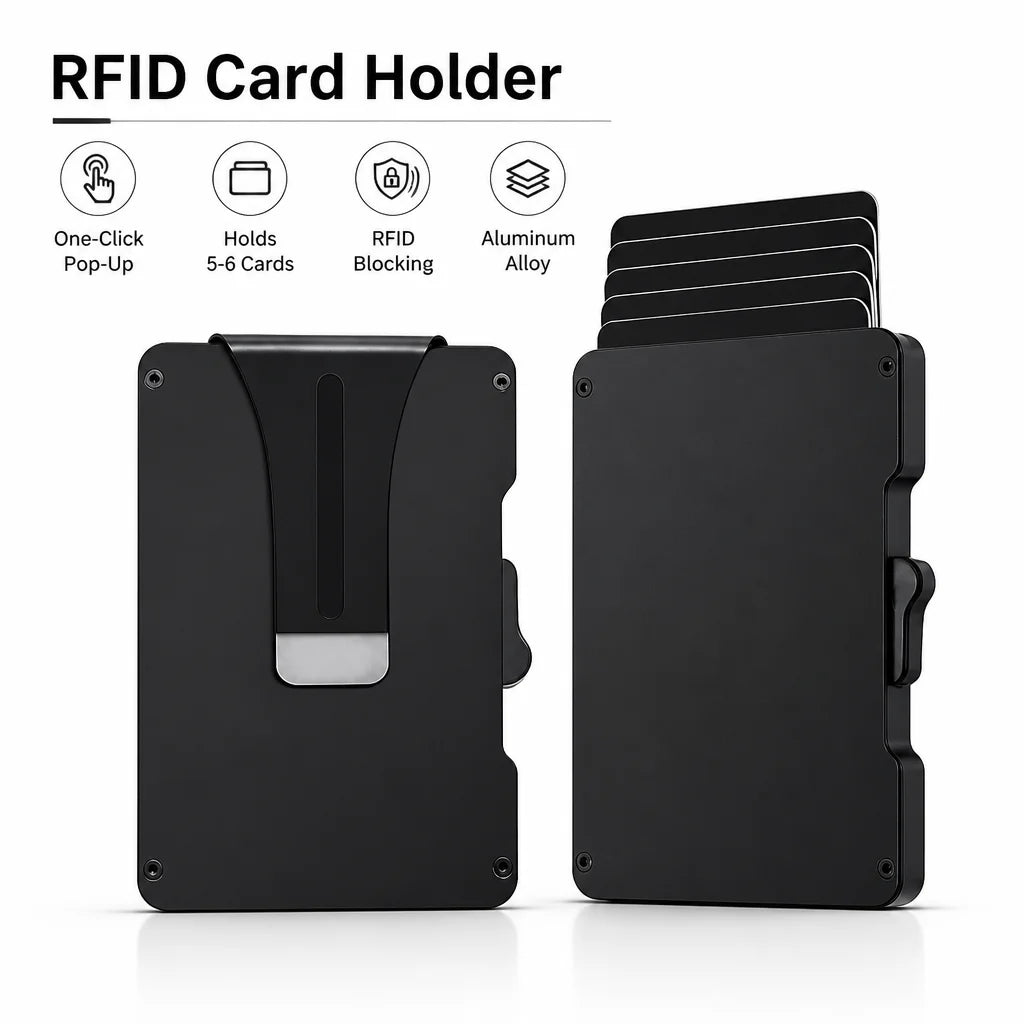 Zeeker RFID Blocking Aluminum Card Holder & Money Clip Wallet Card Holder Wallet Richie's black