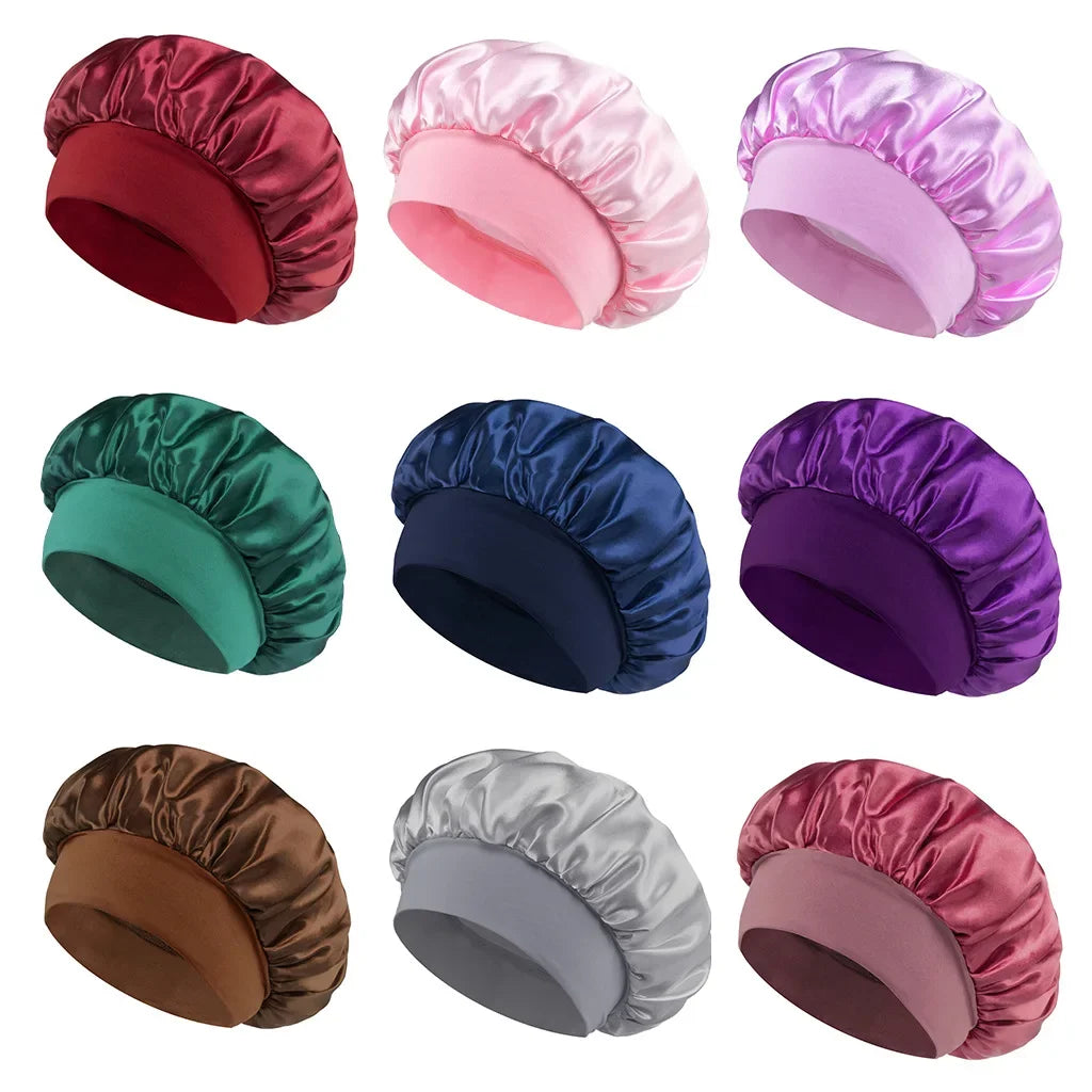 Satin Wide-Brim Sleeping Bonnet – Unisex Hair Care Night Cap Satin Sleep Bonnet Richie's