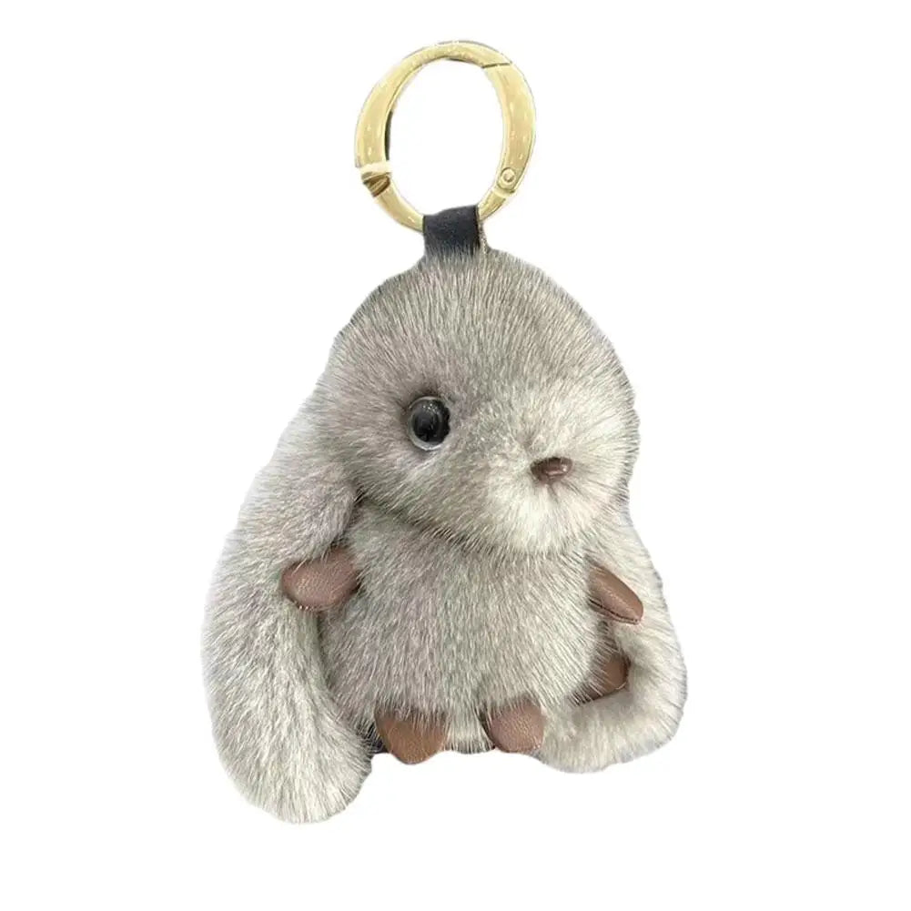 Cute Fluffy Rabbit Plush Keychain – Long Ear Bunny Bag Charm Plush Keychain Richie's Gray