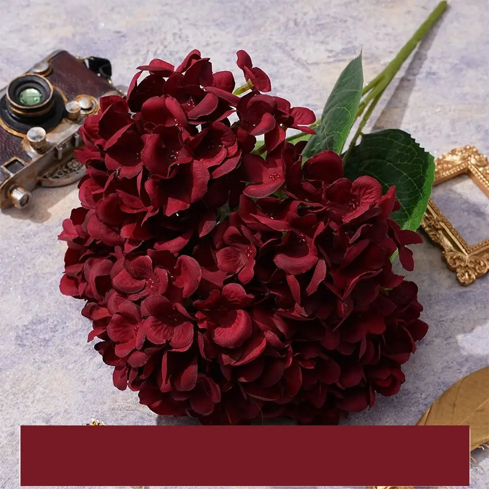 5-Head Artificial Hydrangea Silk Fake Flowers for Wedding & Decor Artificial Flowers Richie's Red