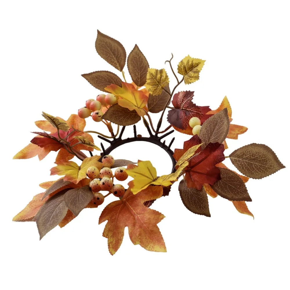 Faux Maple Leaf Autumn Candle Wreath Table Centerpiece Ring Candle Wreath Ring Richie's Style-1