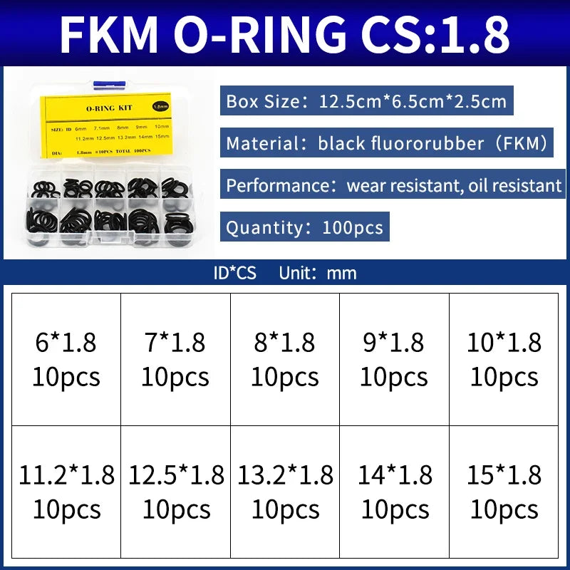 NBR Silicone FKM O-Ring Repair Kit – 1.8mm & 2.65mm Gasket Set O-Ring Repair Kit Richie's 147-FB-BW100S