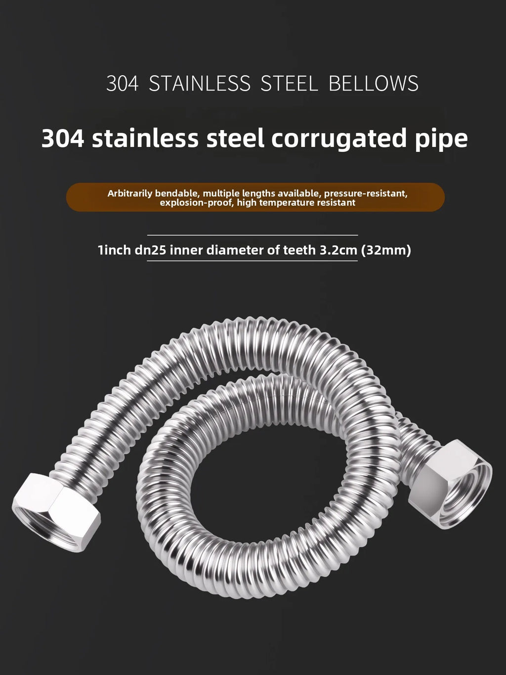 1" 304 Stainless Steel Bellows Metal Hose | High-Pressure Threaded Metal Bellows Hose Richie's