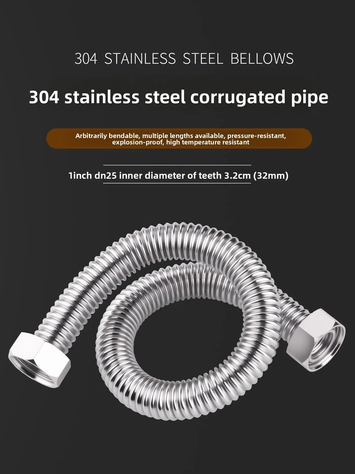 1" 304 Stainless Steel Bellows Metal Hose | High-Pressure Threaded Metal Bellows Hose Richie's