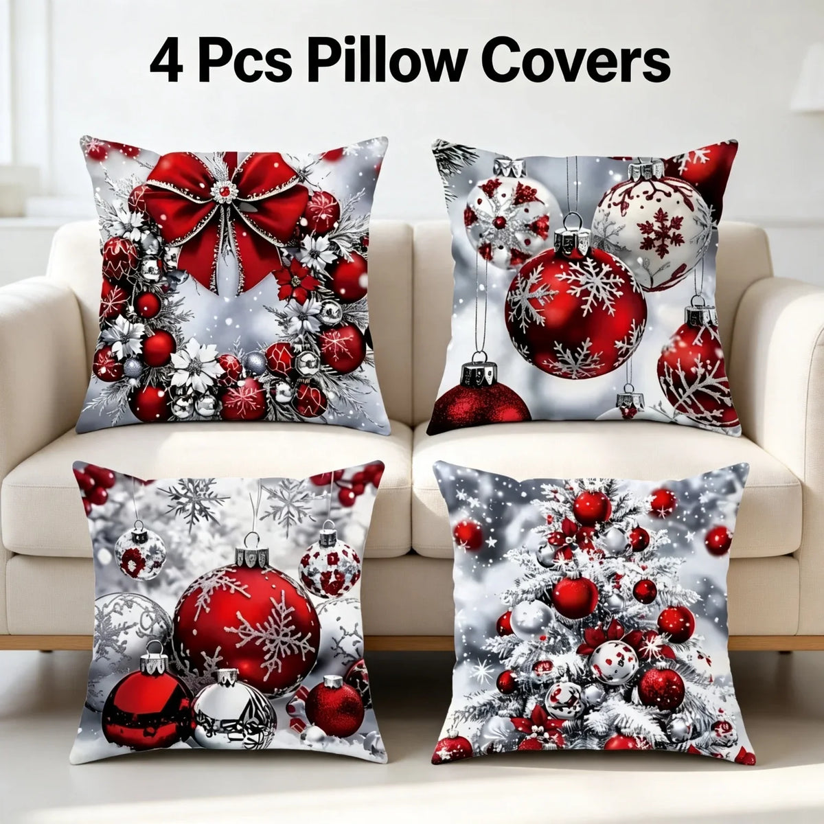 4 Pcs Christmas Pillow Covers Zippered Festive Polyester Set Decorative Pillow Covers Richie's 4 Pcs 450mm*450mm