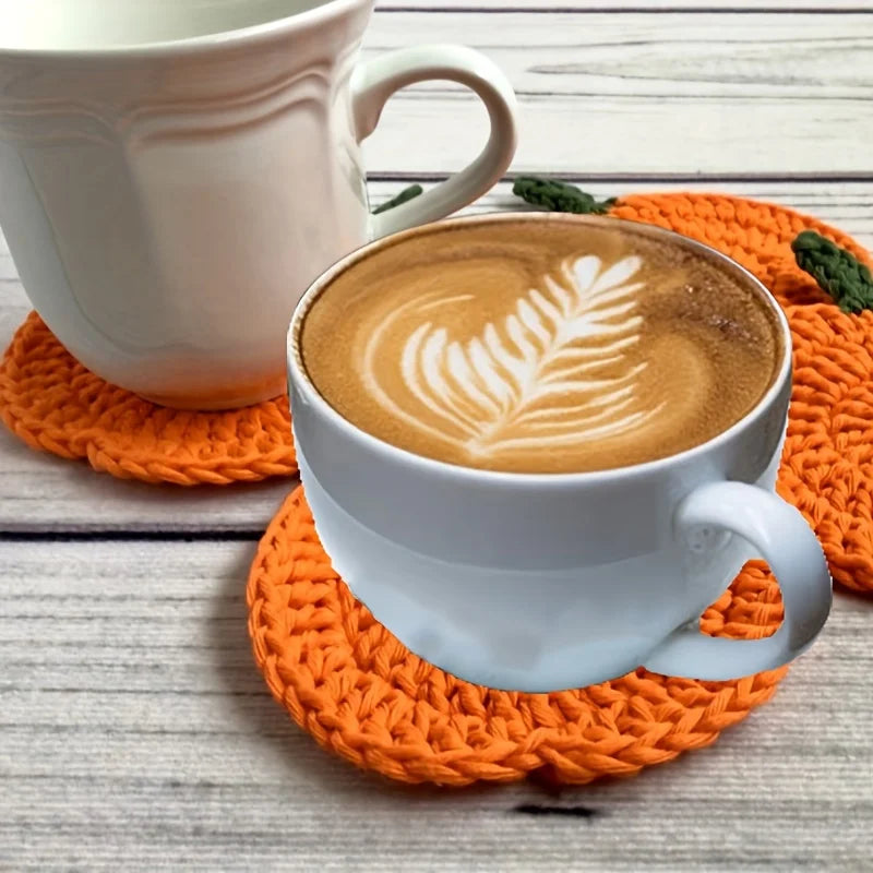 Autumn Crochet Pumpkin Coasters | Handmade Fall Farmhouse Décor Fabric Coaster Set Richie's