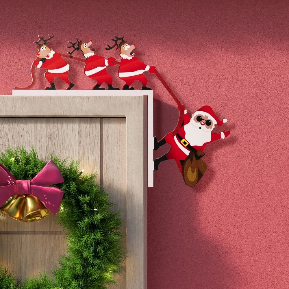 Santa Claus Door Frame Decoration – Easy Install Xmas Sign Holiday Door Decoration Richie's Right
