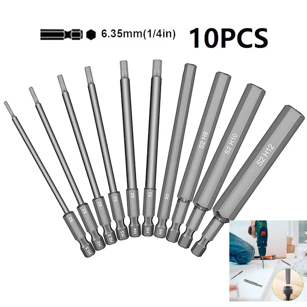 Magnetic Hex Allen Drill Bit Set 7/10Pcs S2 Steel 1.5–12mm Hex Screwdriver Bit Set Richie's