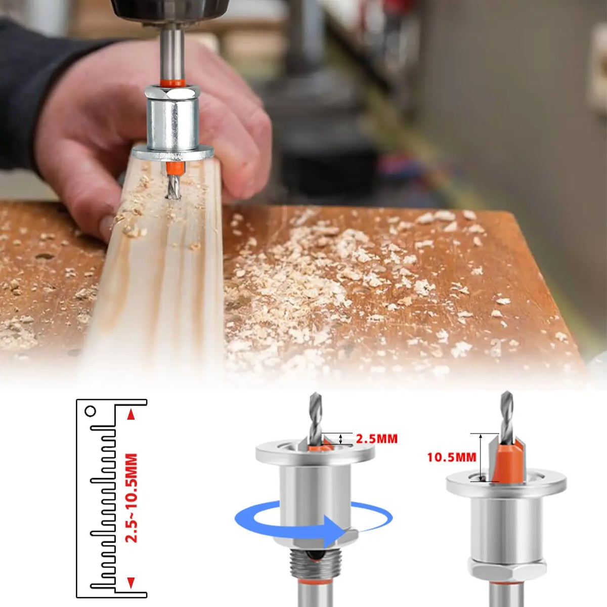 5-Piece Countersink Drill Bit Set with Depth Stop | 8mm Shank Countersink Drill Bit Set Richie's