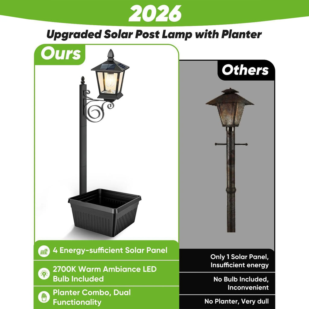 2-in-1 Solar Lamp Post with Planter | IP54 Outdoor Light Solar Garden Lamp Richie's