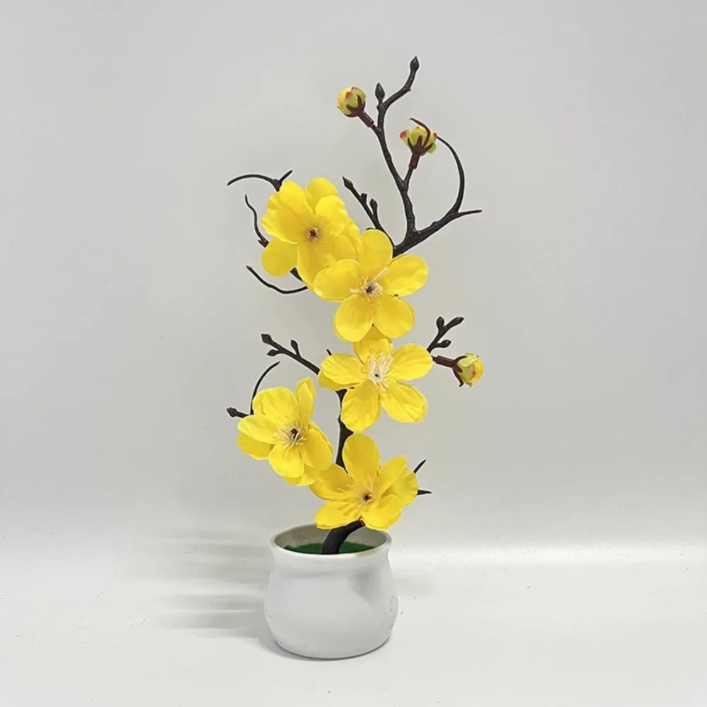 Red Artificial Plum Potted Flowers – Faux Silk Blooms in White Pot Artificial Potted Flower Richie's Yellow