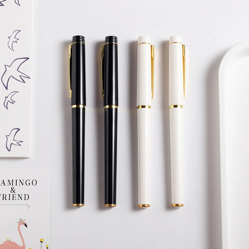 White Gold Rimmed Gel Pen 0.5mm Black Ink – Office Style Gel Pen Richie's