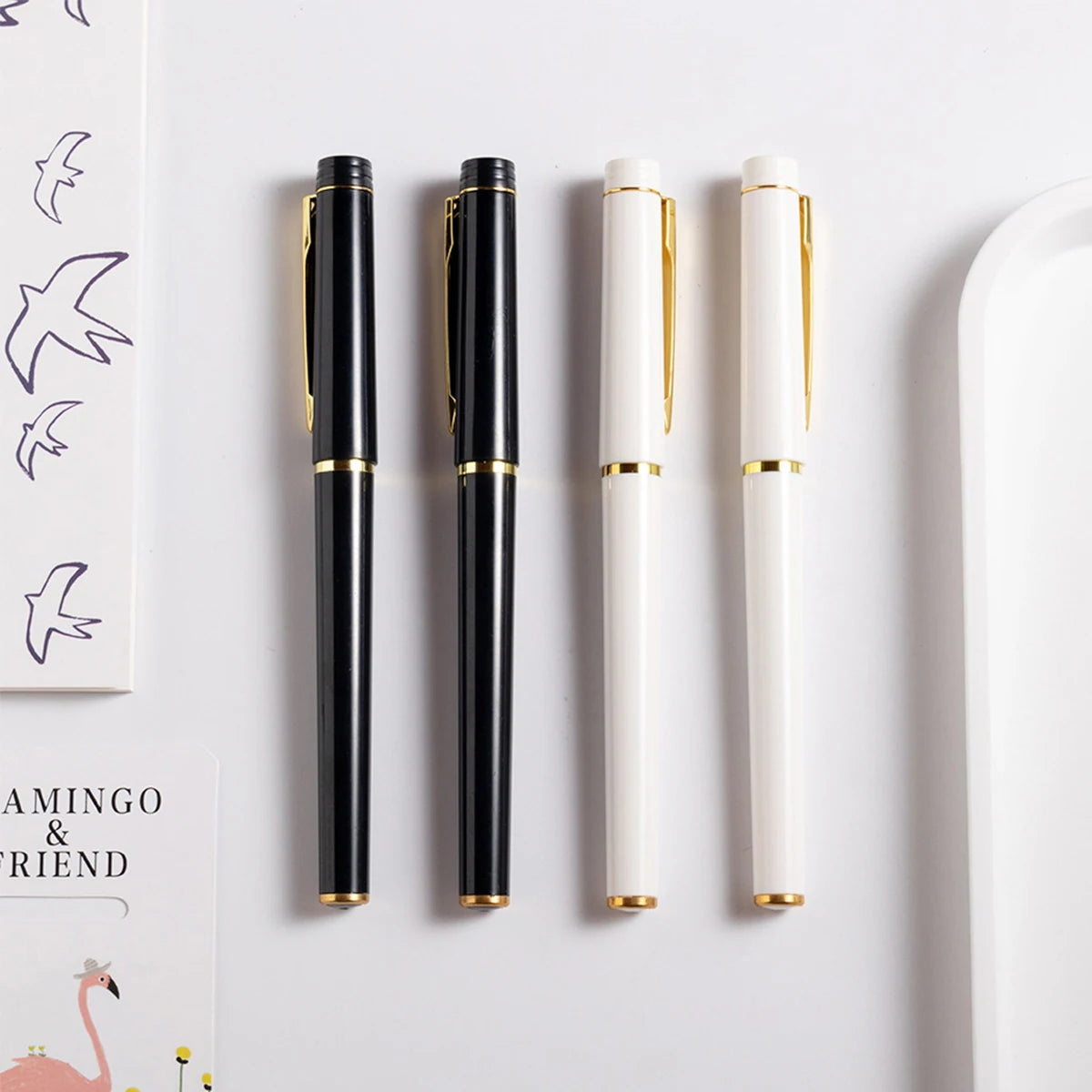 White Gold Rimmed Gel Pen 0.5mm Black Ink – Office Style Gel Pen Richie's