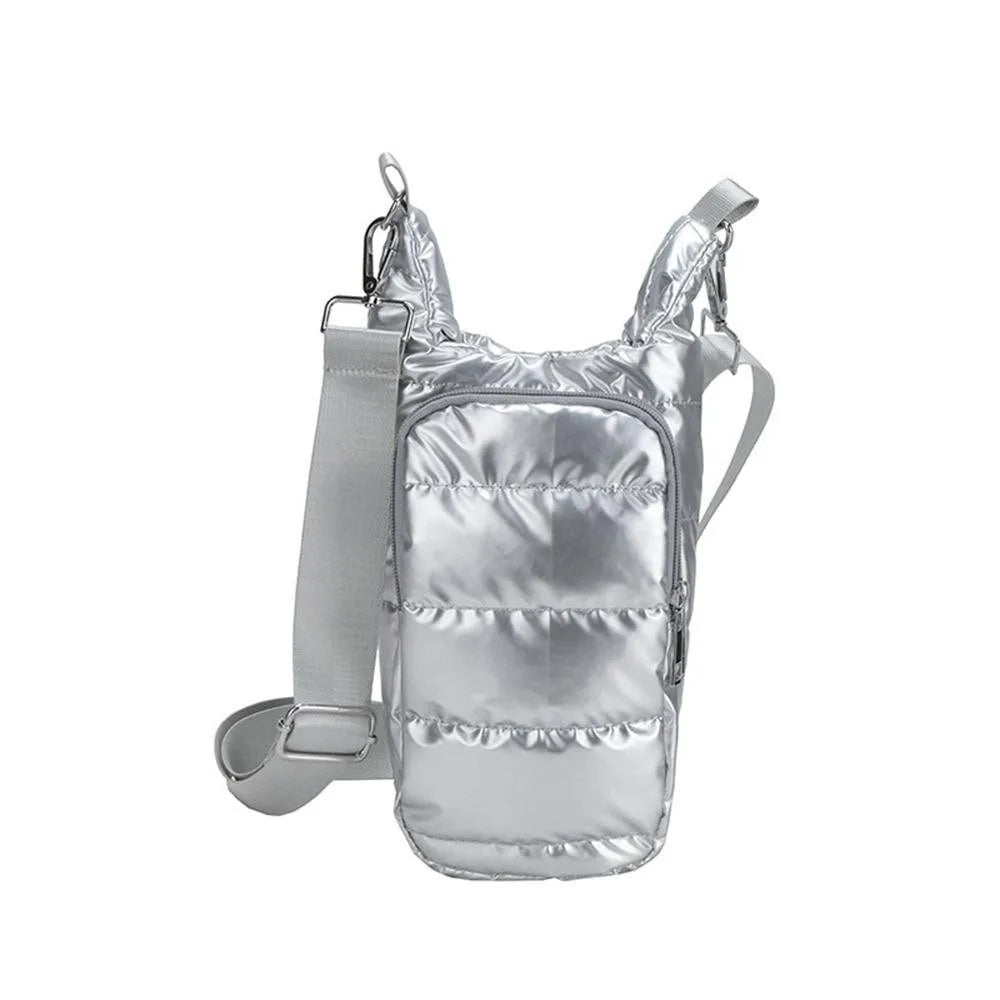 Insulated Water Bottle Shoulder Bag – Waterproof PU Sleeve Bottle Shoulder Bag Richie's Silver