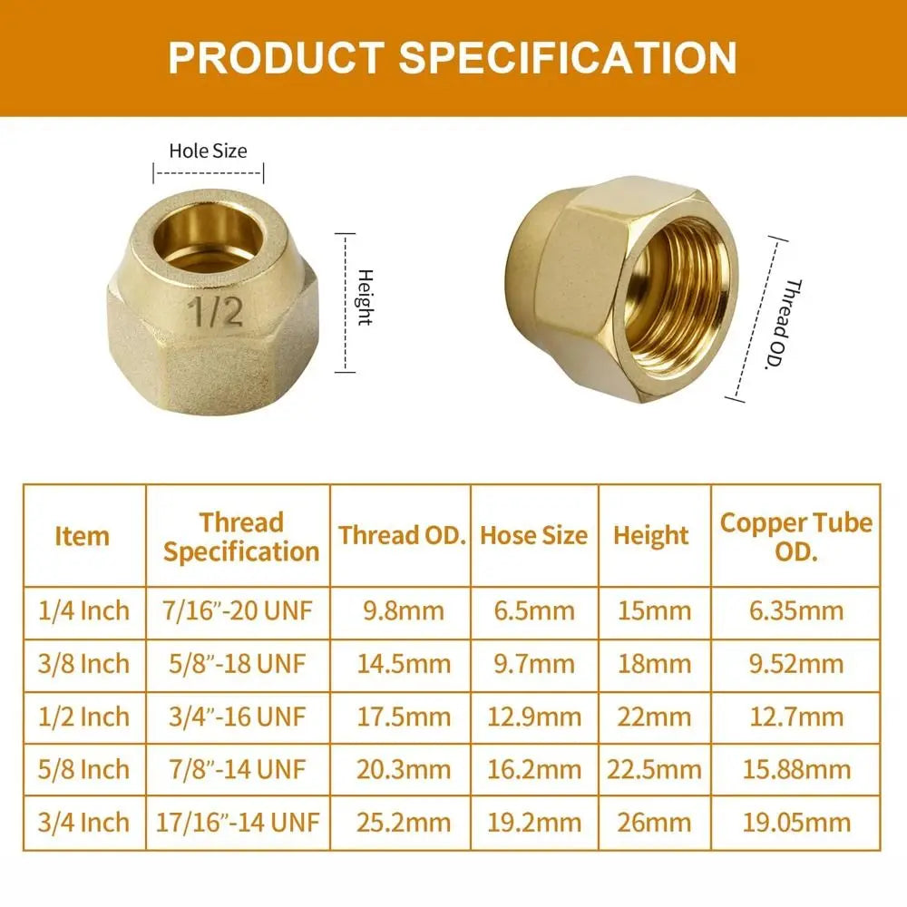 Brass Flare Nut Tube Fittings 1/8"–3/4" Air Conditioning Pipe Brass Flare Fitting Richie's