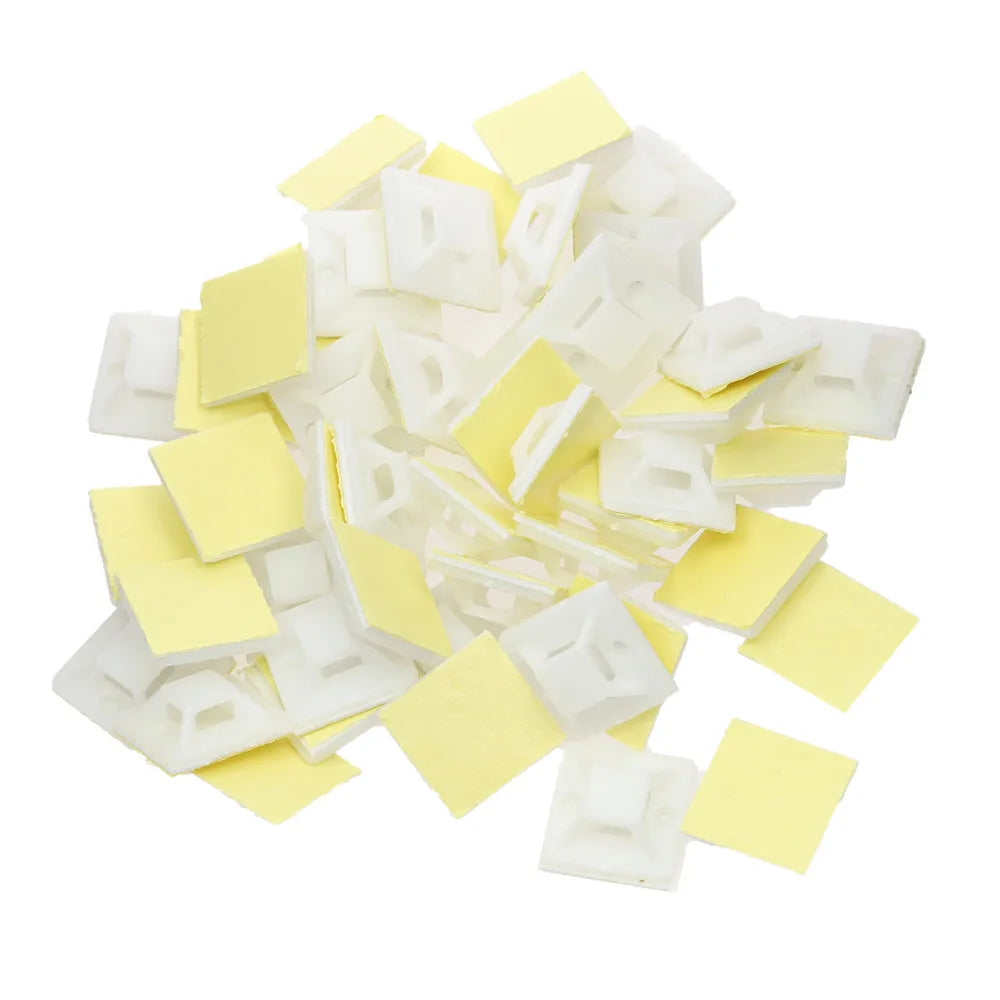 Self-Adhesive Cable Tie Mount Clips White Plastic 20–40mm Cable Management Clips Richie's 40x40mm 20pcs