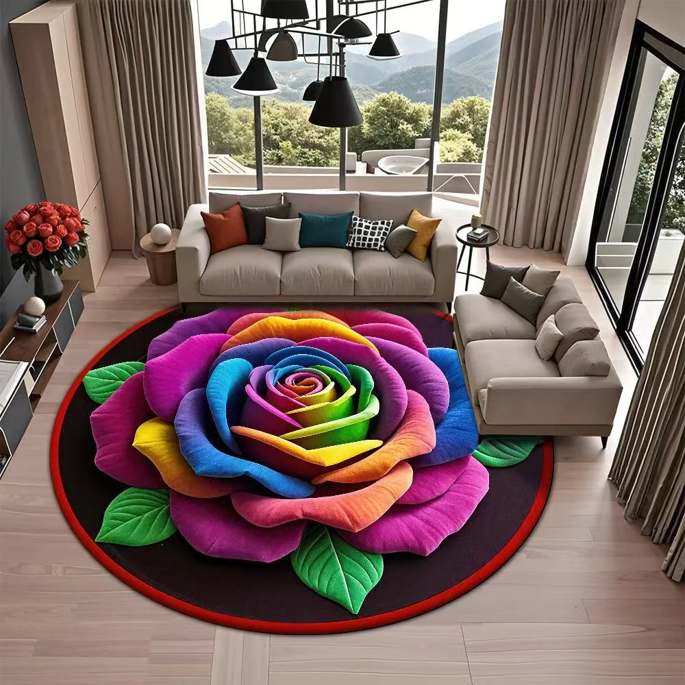 Non-Slip Round Rose Floor Mat 3D Flower Carpet 23.6" Decorative Floor Mat Richie's Colorful