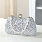 Luxury Beaded Pearl Clutch Bag – Wedding Evening Shoulder Bag Beaded Evening Clutch Richie's silver